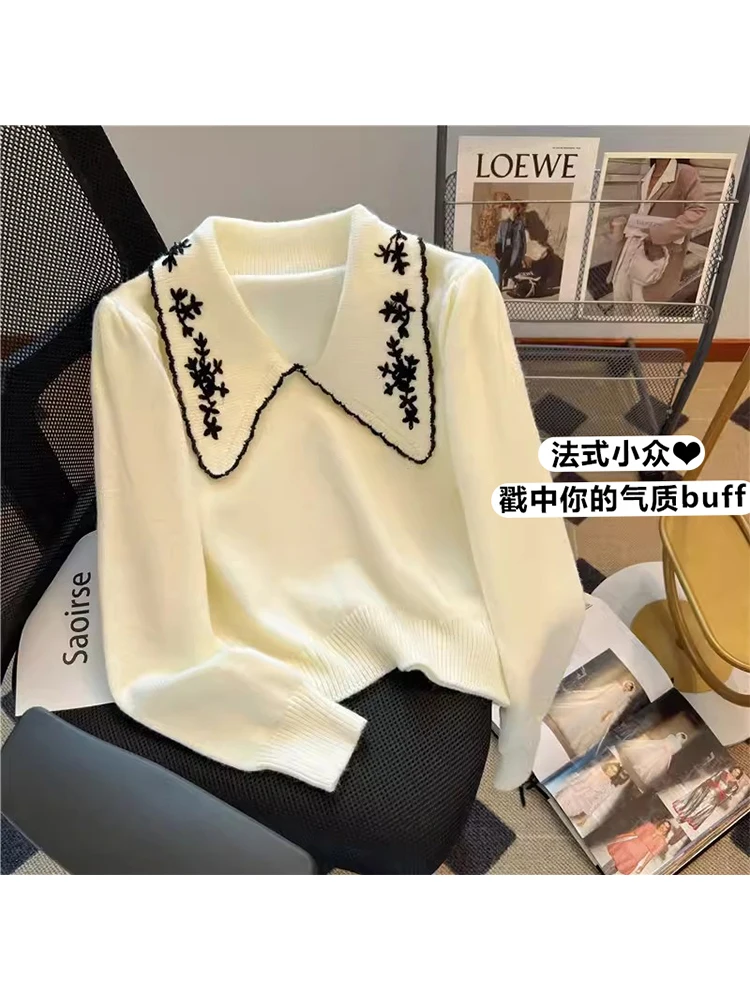 

Женский пуловер, вязаный свитер Y2k, винтажный Дамский корейский модный свитер в стиле Харадзюку с длинным рукавом и V-образным вырезом, верхняя одежда на осень 2023