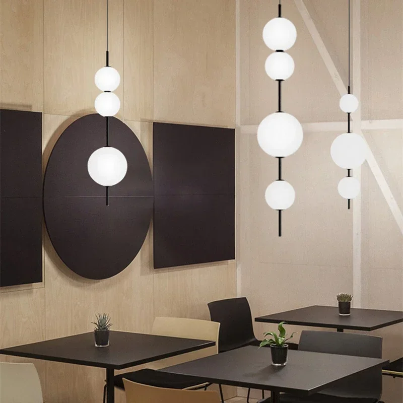 Designer Led White Glass Pendant Chandelier For Cafe Bar Bedroom Kitchen 4 Heads Round Ball Hanging Lighting Fixture Home Pendant lights pendant lamp chandelier lighting