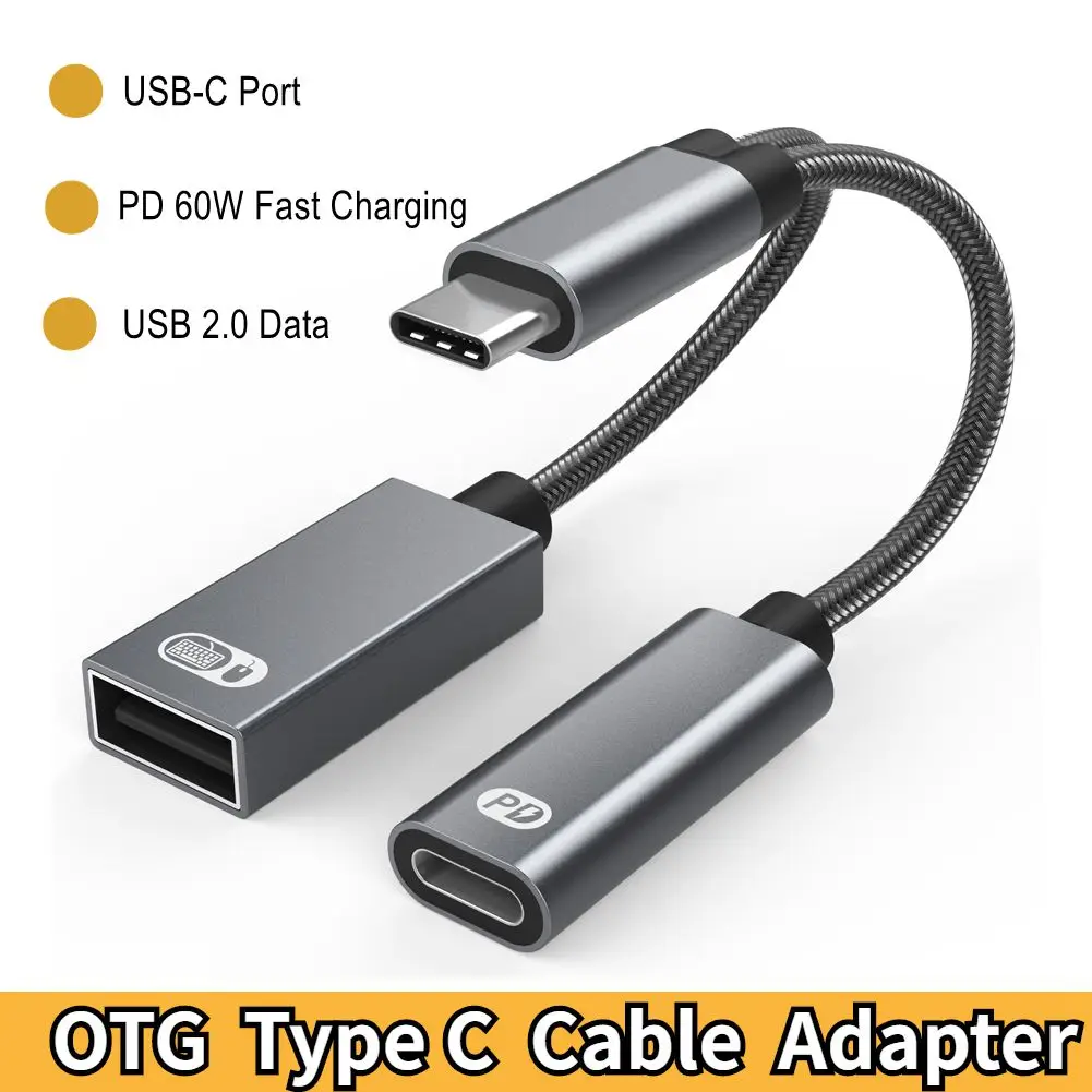 

Адаптер для телефона 2 в 1, USB C, OTG, с двумя USB-портами