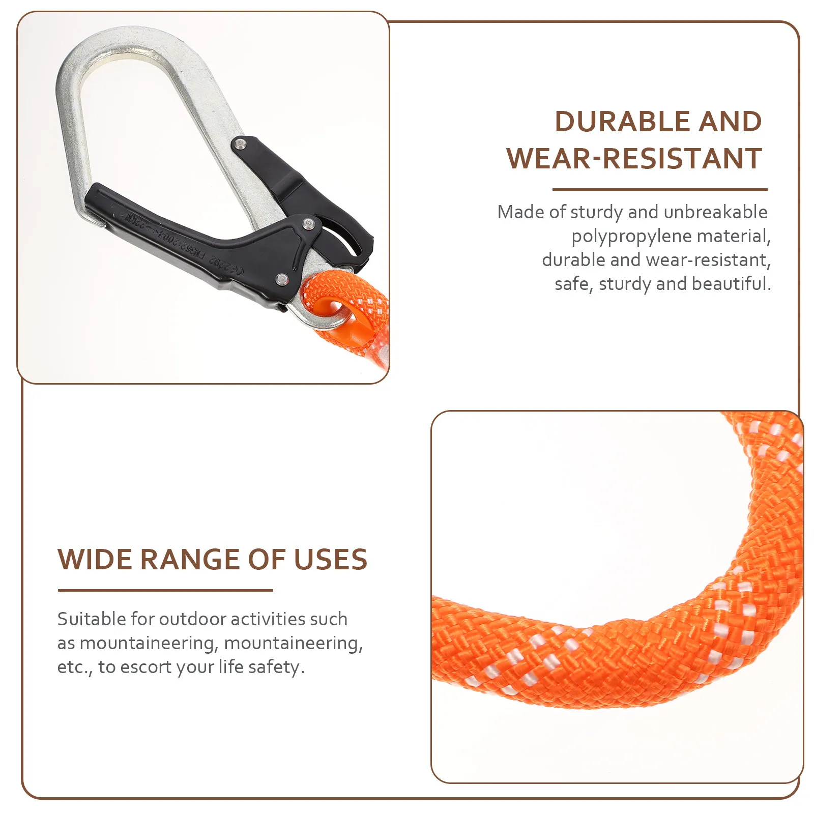 안전 로프 등반 안전 끈 튼튼한 폴리프로필렌 헤비 듀티 스냅 후크 추락 방지 하네스 야외 등산용
