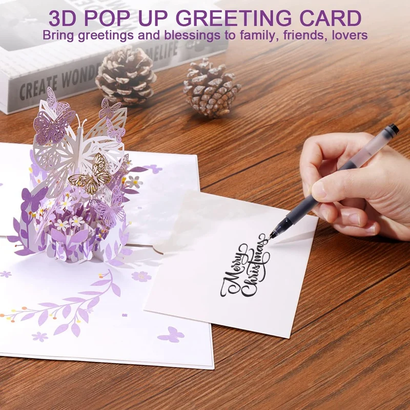 Purple Butterfly Birthday PopUp Card Butterfly Flower Basket 3D Greeting Cards For Women Girl Daughter Mothers Day