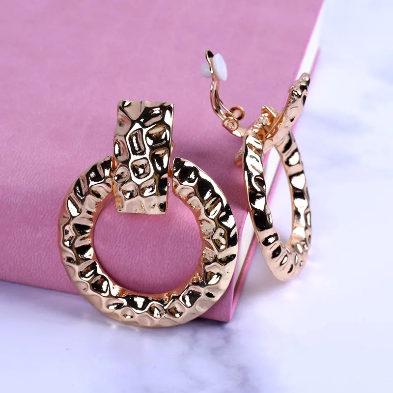 Fashion Gold Color No Ear Hole Earring Women's Large Round Ear Clip