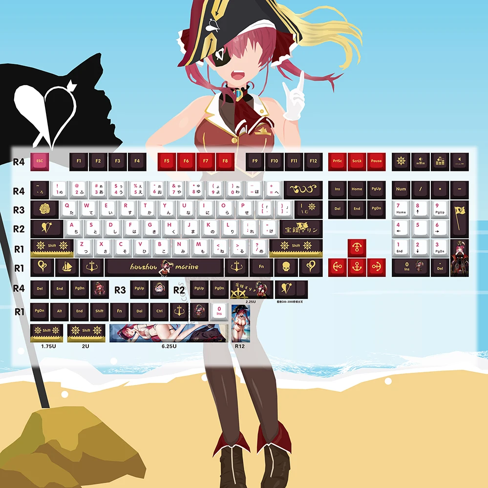 

Крышка для ключей Houshou Vtuber Hololive, крышка для клавиатуры PBT, сублимация, переключатель Cherry MX Cross Axis, колпачок для механической клавиатуры