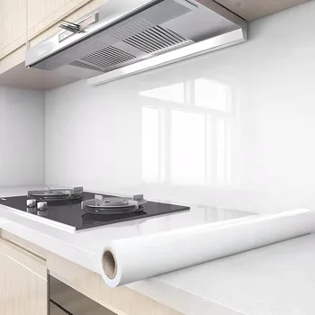 ธรรมดาเคลือบสติ๊กเกอร์ติดผนัง PVC ฟิล์มมุกกันน้ำวอลล์เปเปอร์ห้อง DIY มีกาวในตัวตู้เสื้อผ้าห้องครัวเฟอร์นิเจอร์การปรับปรุง 1