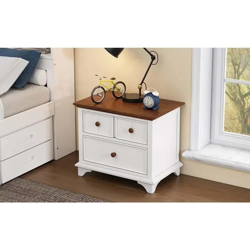Children's Bedside Table, Wooden 2-drawer Bedside Table with Bedroom, Living Room and Children's Table