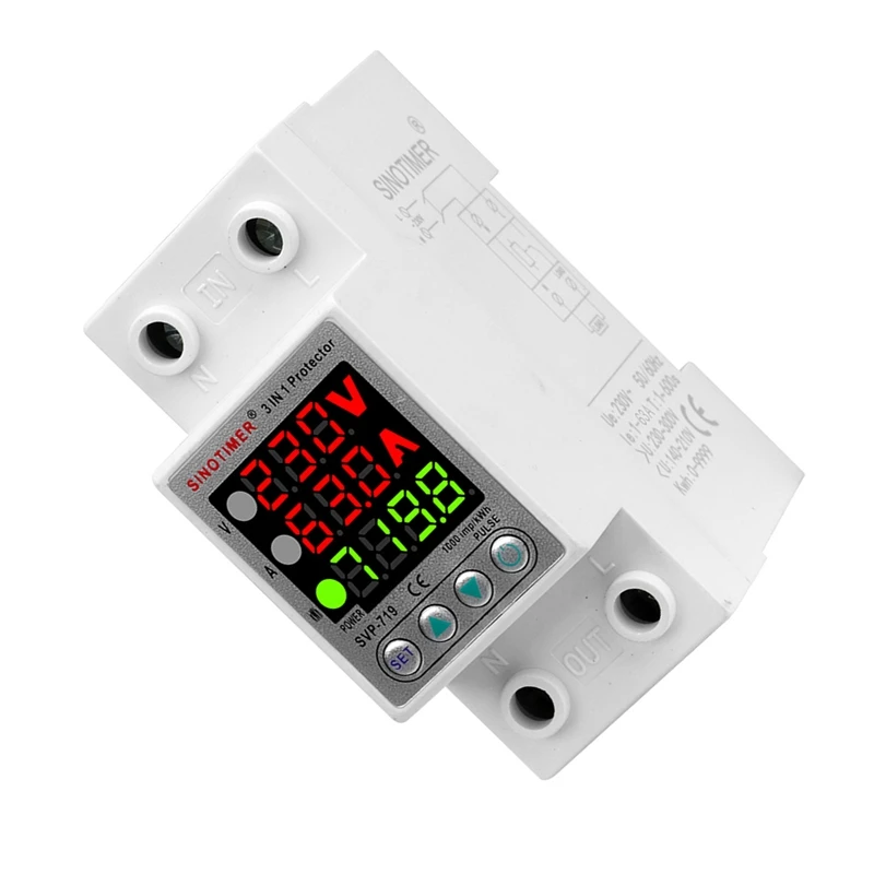 SINOTIMER SVP-719 조절식 자체 복합 지능형 과전압 보호대, 전류 제한 지연, 흰색 플라스틱 및 금속 1 개