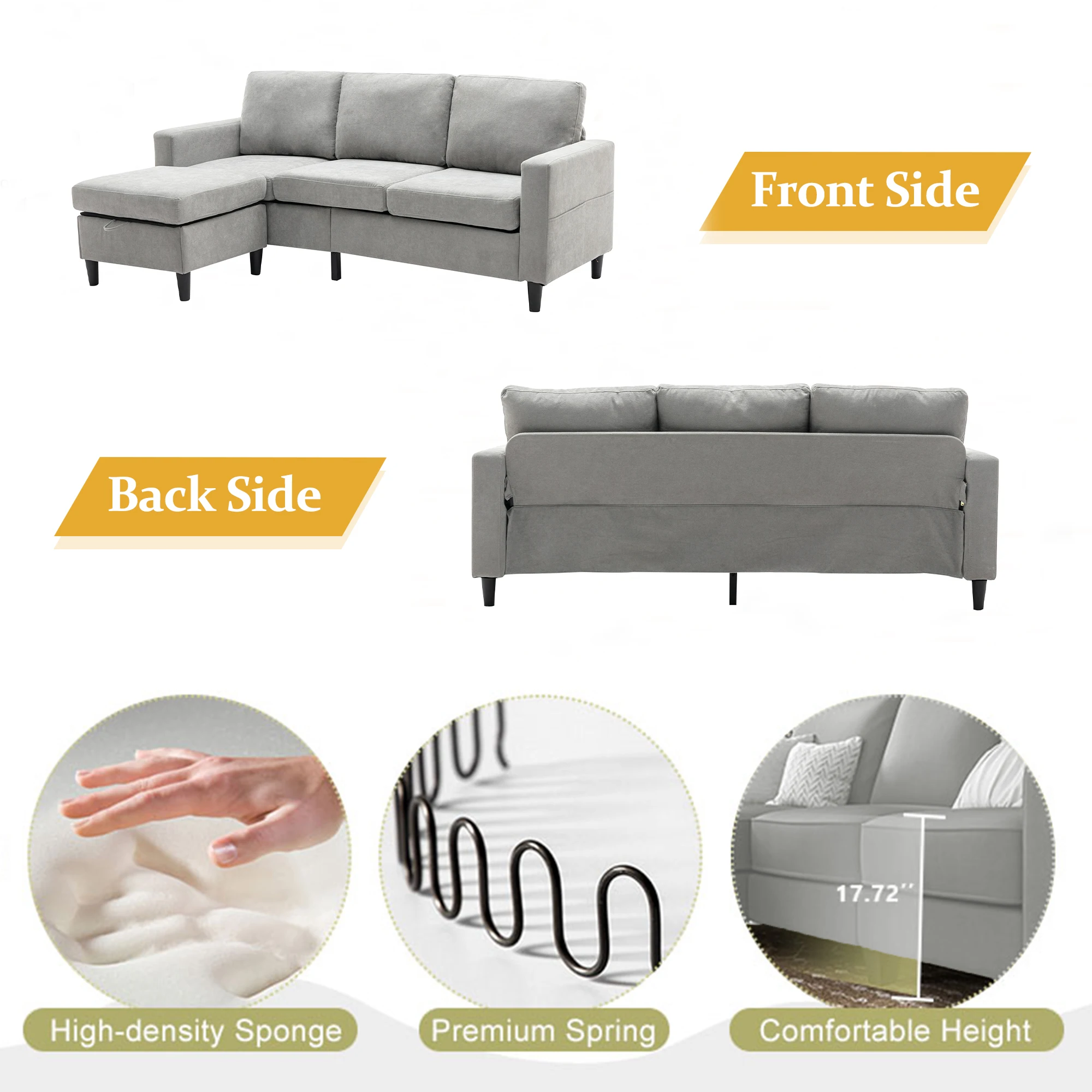 77.9inch Sectional Sofa With Handy Side Pocket，living Room Lshape 3