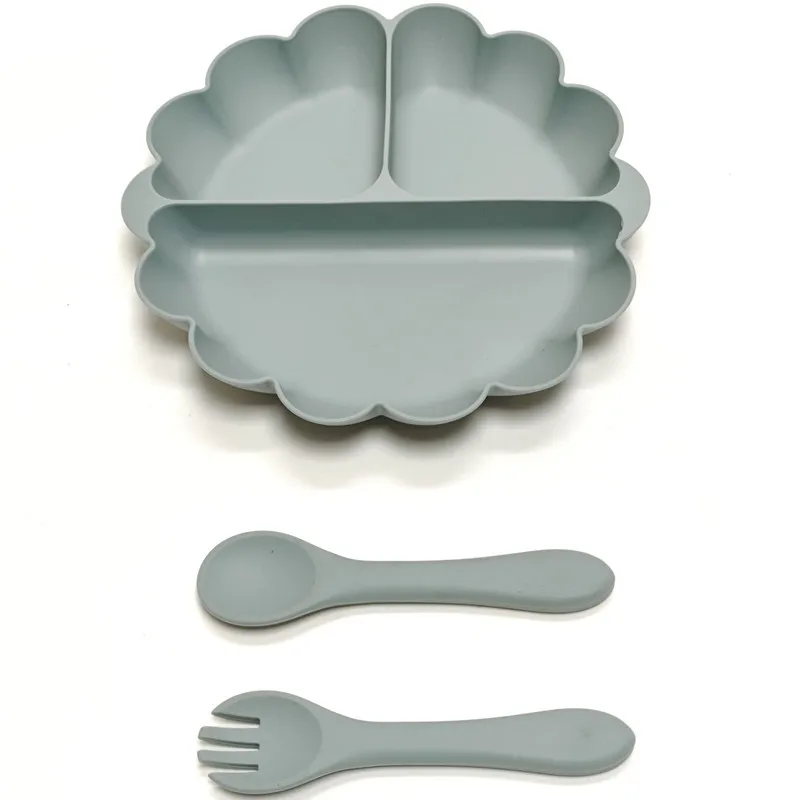 3pcs Silicone pumpkin 3-compartment plate, fork and spoon setSilicone dinner plate for children's independent complementary food 5