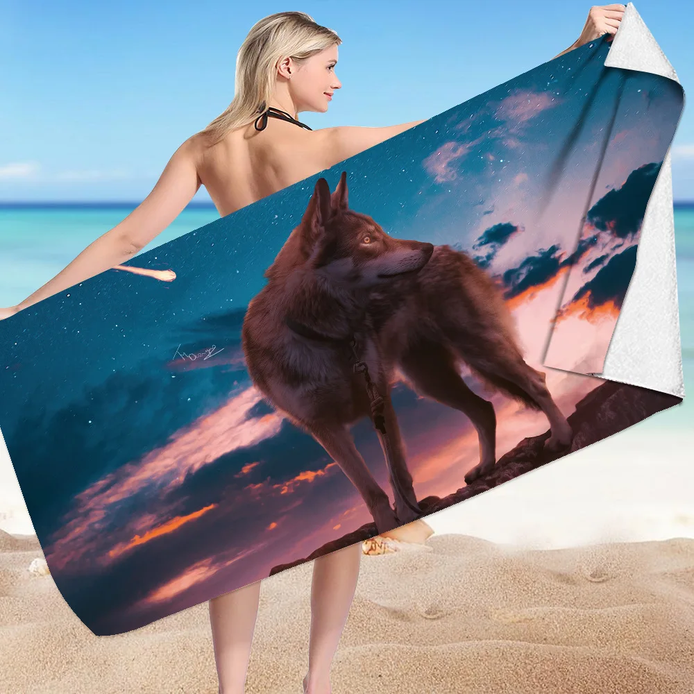Wolf Beach Towels Super Abaorbation Bath Towel Mystery Vicious