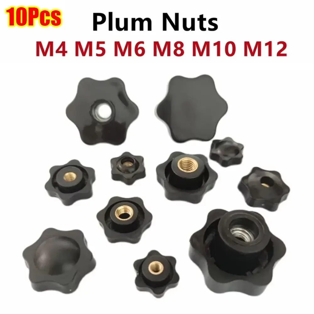 10Pcs New M4 M5 M6 M8 M10 M12 Hand Tighten Nuts Mechanical Black Plum Nuts Handle Thread Clamping Knob