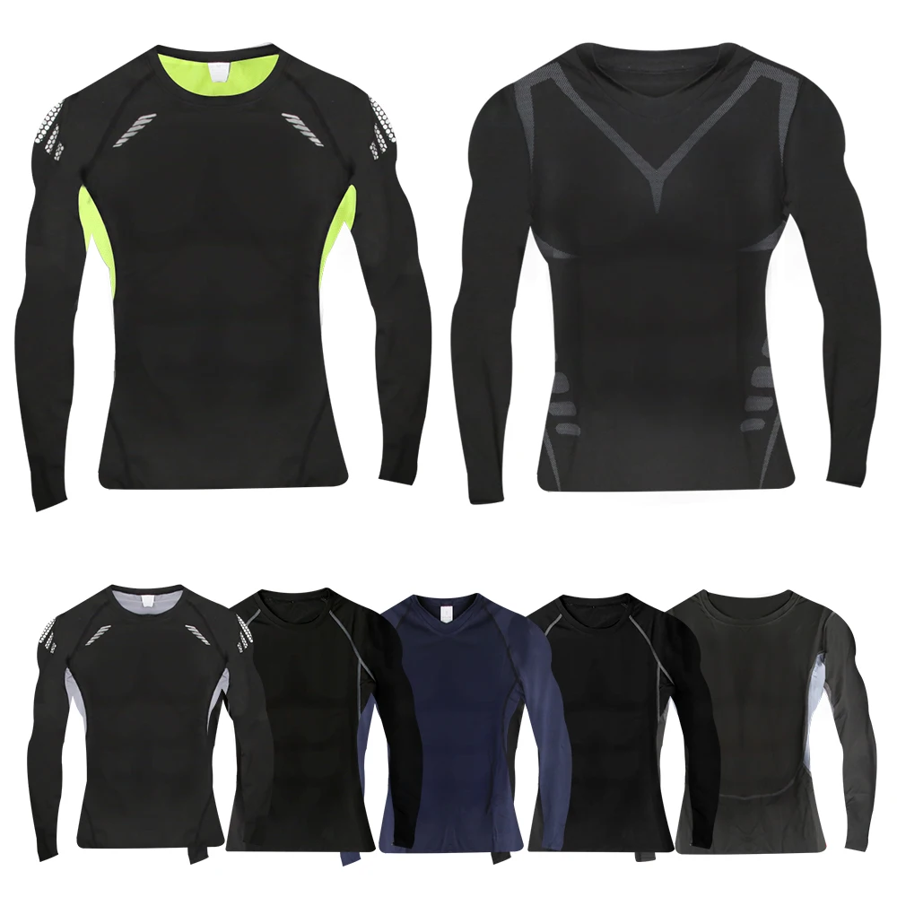 Compression T Shirt Sport T Shirt Running T Shirts Running T Shirt Fitness Clothes Men Undershirts Men Long Sleeve Superhero Compression Shirts Quick Dry Fitness Cycling Running Workout Training Underwear Gym