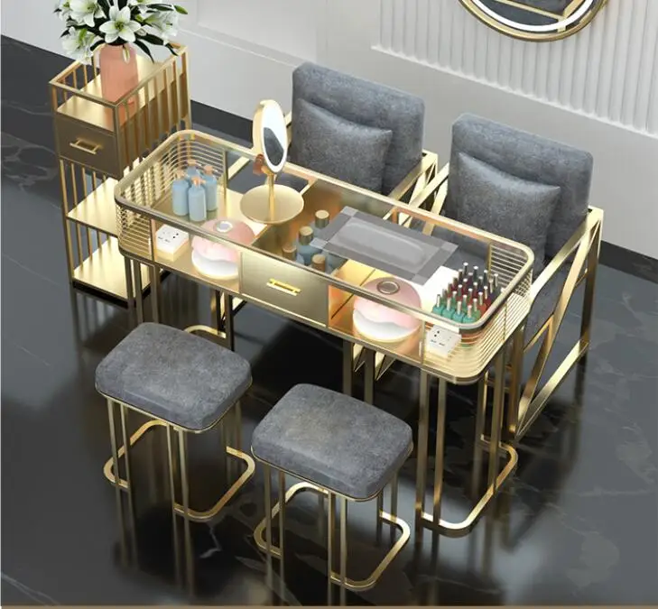 New high-end manicure table and chair set, glass marble table top, single, double and triple manicure table, new high end manicure table and chair set glass marble table top single double and triple manicure table