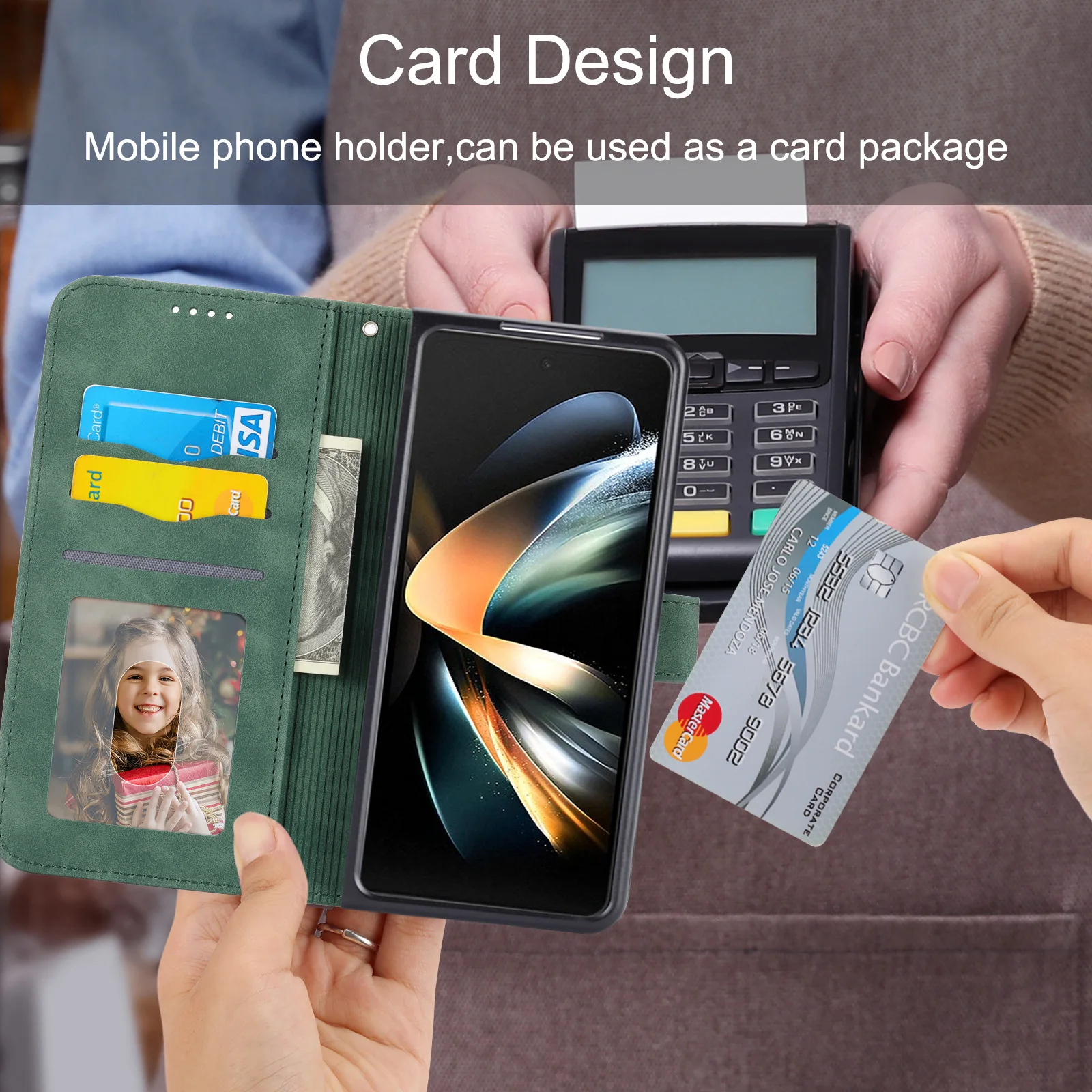Genuine Leather Foldable Phone Case with Hand Strap, Wallet, Card Slots, and Hinge Protection
