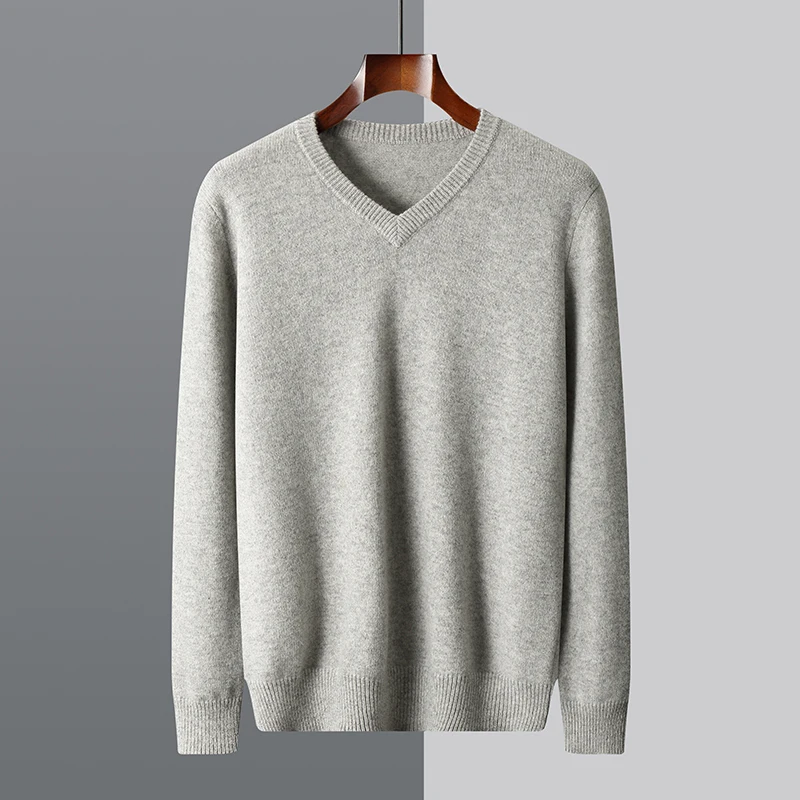 Men Sweater V-Collar Pullover Business Affairs Knitted Sweater Autumn And Winter New Long-Sleeved High-End Soft Comfortable Tops 5