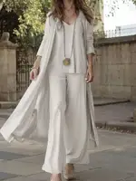 Women Autumn Tracksuits 3pcs Pant Sets ZANZEA Fashion Casual 3-Pieces Sets Solid Tank Tops and Cardigans Wide Leg Trousers Suit - Image 2