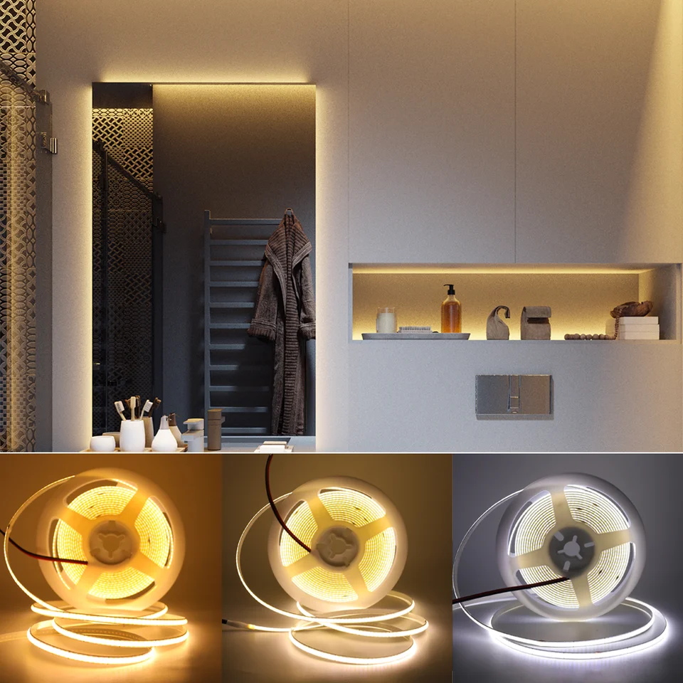 Bande LED COB 220V - 2 Mètres, 240 LEDs/m, Blanc Chaud 3000-3500K, IP65 étanche - Pour Décoration Intérieur/extérieur