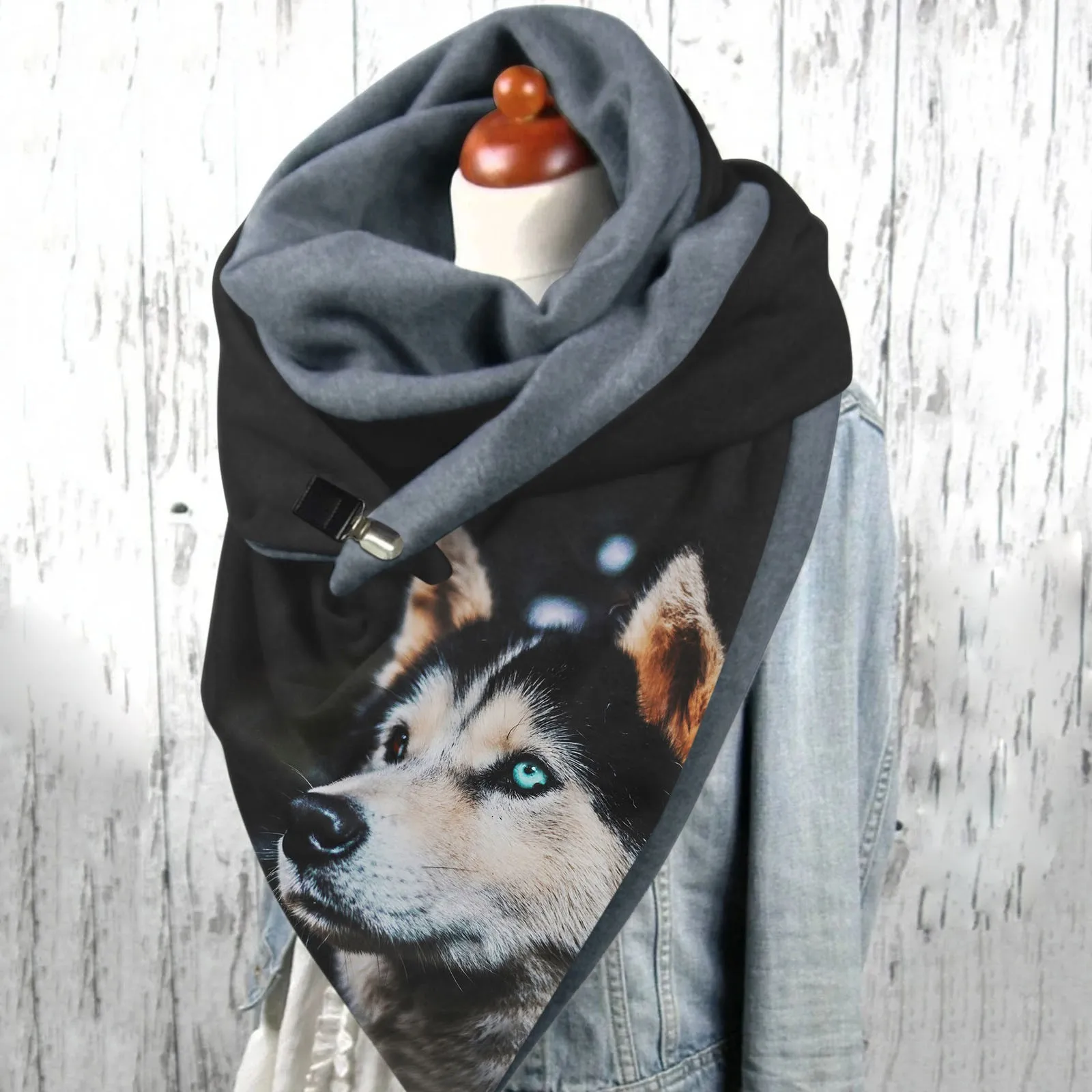 Kawaii Dog Animal Print Scarves Women Warm Winter Velvet Button Soft Wrap Casual Scarves Shawls Foulard Femme шарф зимний 5