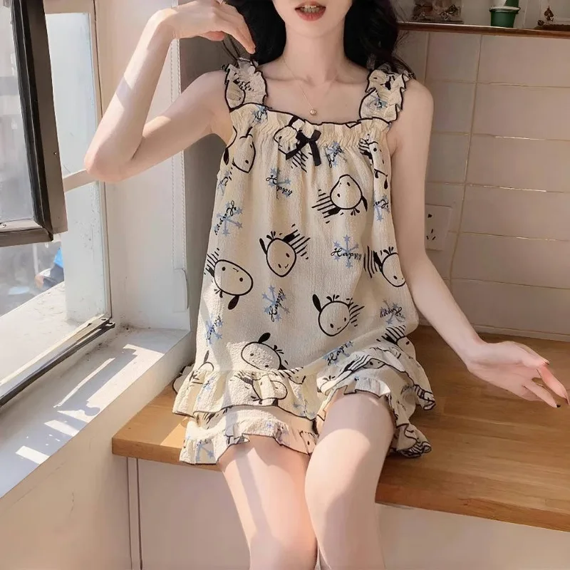

Новинка Sanrio Kawaii полачко Летняя женская пижама из чистого хлопка с мультяшным принтом персонажа аниме на подтяжках с накладками для груди