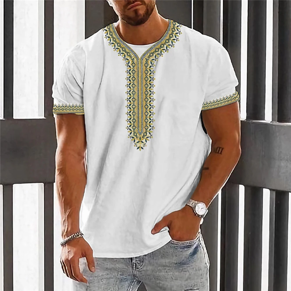 2023 Vintage Pattern Elements Printed T-Shirt Men's Breathable Fashion Sports Short Sleeve Summer Casual Undershirt Men's Top