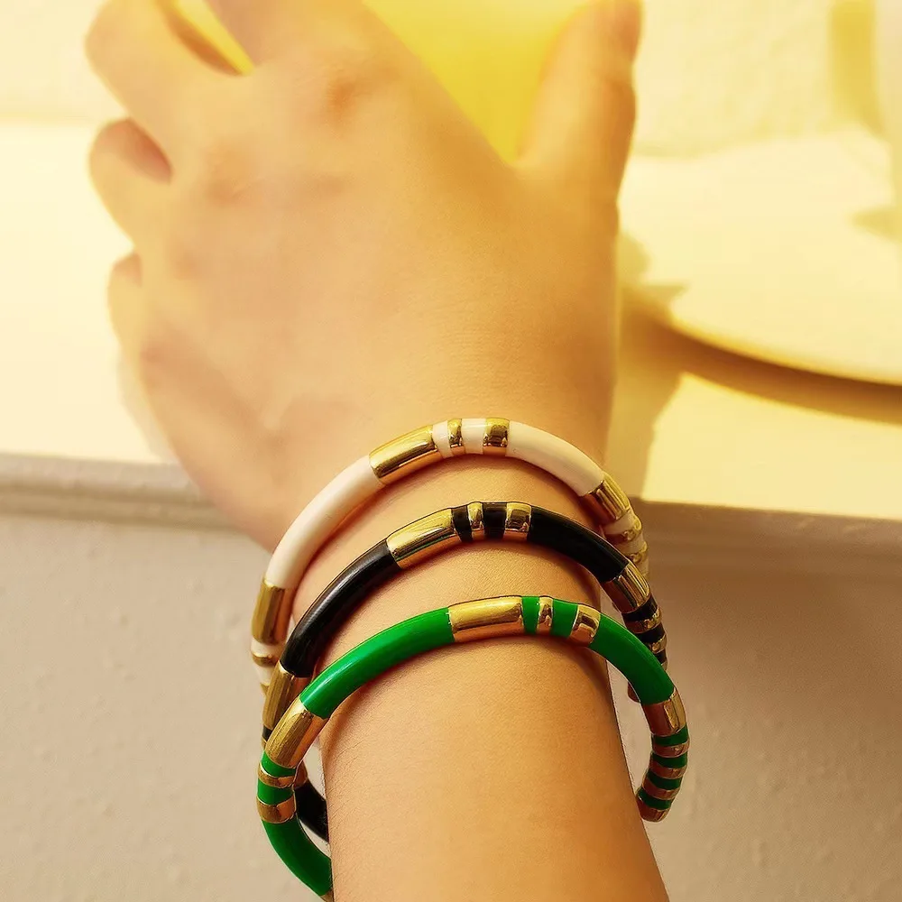 G&D Colored ethnic style titanium steel enamel drip glaze craft open bracelet for women's gift jewelry