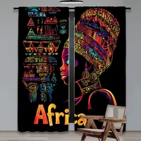2Pcs Black African Curtain Mysterious African American Woman Curtain Suitable For Living Room Bedroom Kitchen And Bathroom 2