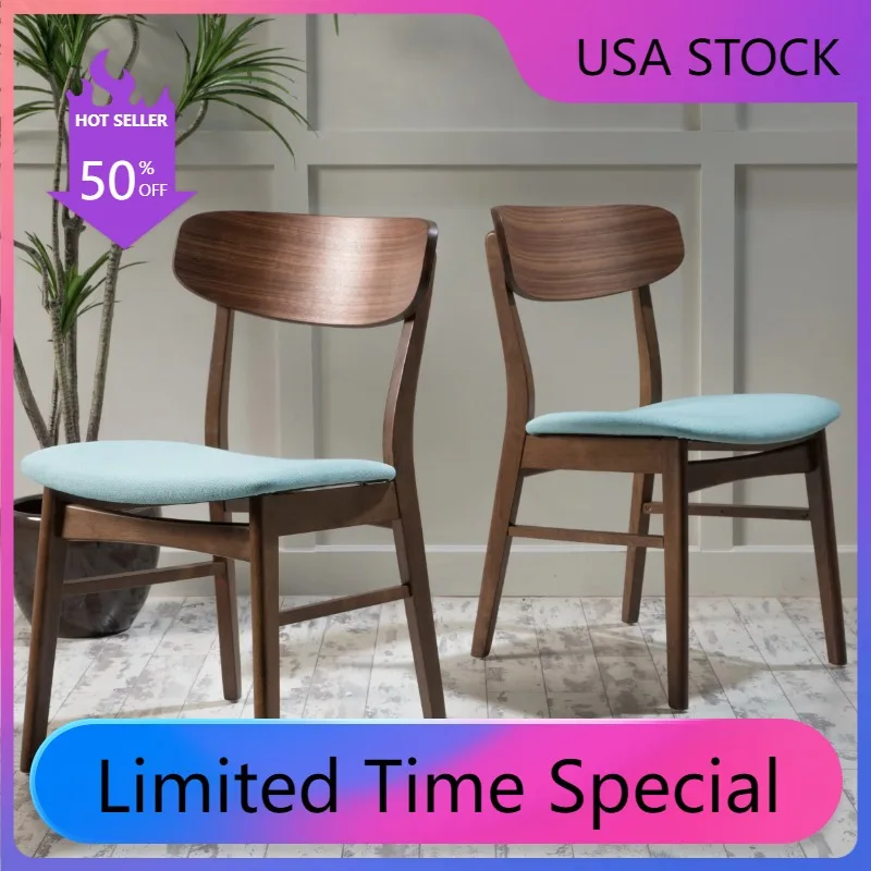 

Noble House Lucas Indoor Mint Fabric Walnut Finish Dining Chair, Set of 2