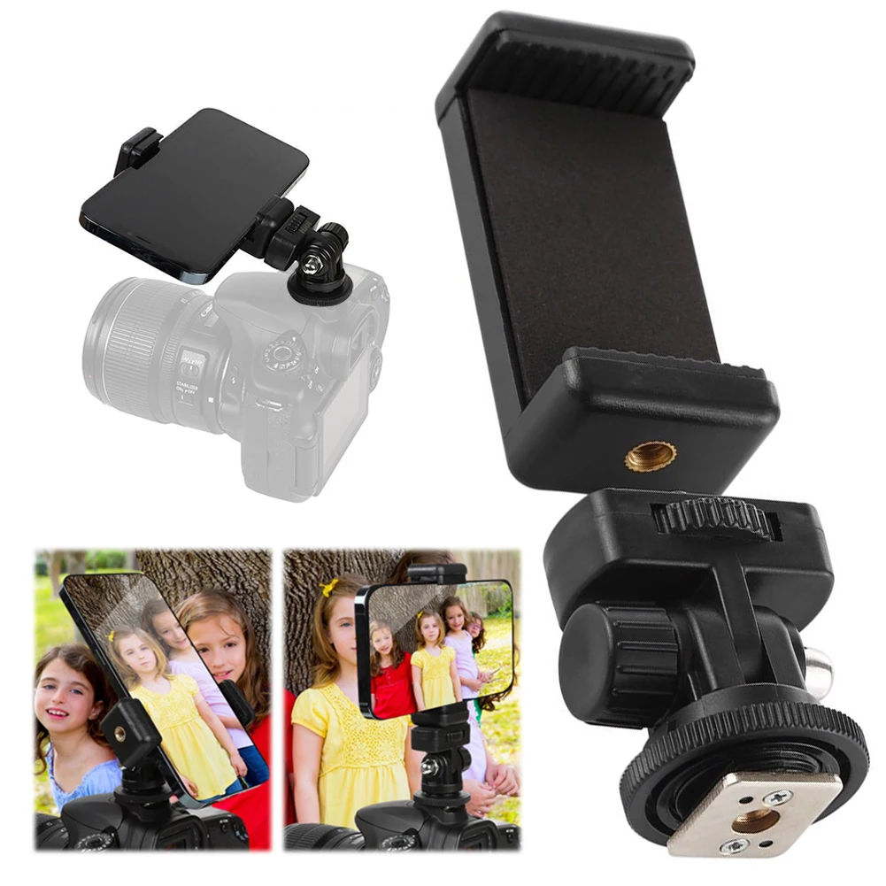 Phone Tripod Holder Clip With Camera Hot Shoe Mount Smartphone Tripod Mount 360 Rotation 180 Flip
