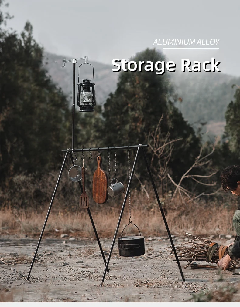 Outdoor Camping Storage Rack Portable Aluminum Alloy Picnic Triangular Storage Rack Multifunctional Folding Hanger Rack