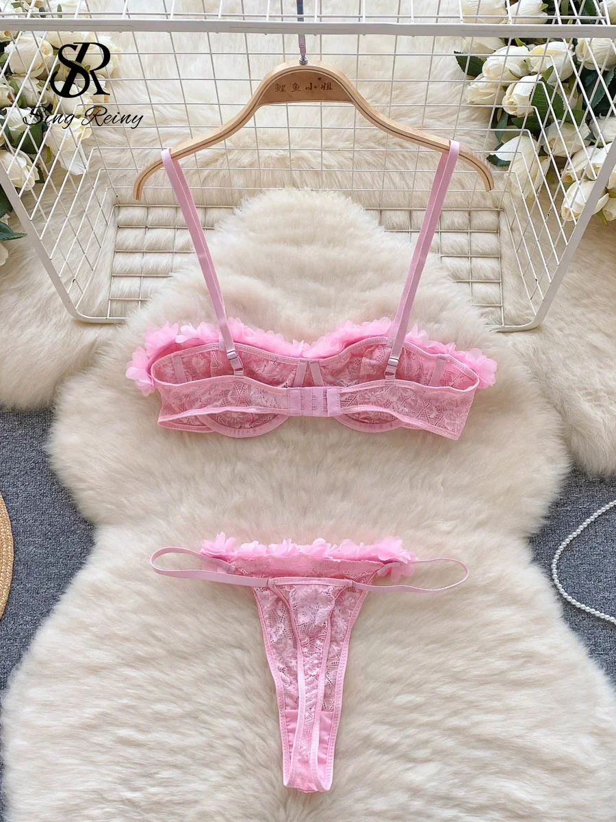 SINGREINY 2024 Sensual Mesh Lace Lingerie Three Pieces Sets Women Floral  Strap Mini Bra+Thongs Hollow Out Sexy Underwear Suits - AliExpress