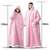 150/180cm Winter Thick Blanket Extra Plush Hoodie Lengthened Large Pocket Imitation Cashmere Home Coat Fleece TV Blanket 1pc