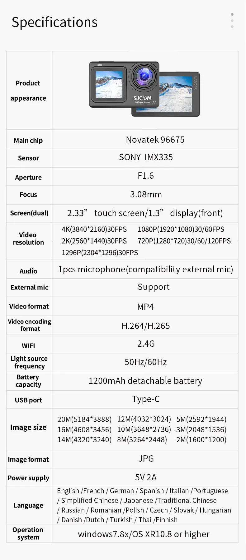 SJCAM SJ8 Touch Dual Screen Camera 4K/30FPS H.265 12MP 2.4G WiFi 30M Waterproof Case Action Sport DV Camcorder