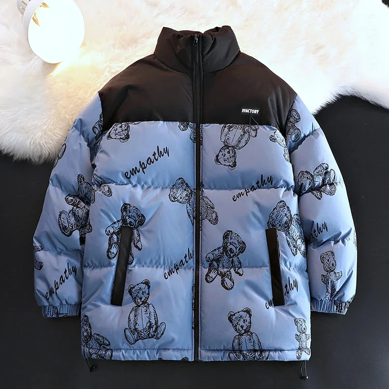 

Fashion Cartoon Print Winter Warm Bubble Jacket Windproof Zipper Thicken Parkas Puffer for Men