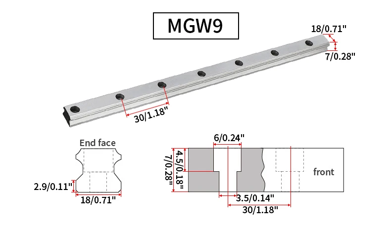 MGW7 MGW9 MGW12 MGW15 Verbreiterte Linearführung 100 150 1200 1250 1300 1350 1400 1450 1500 1550 1600 mm Miniaturführung ohne Schieber – Detail 7