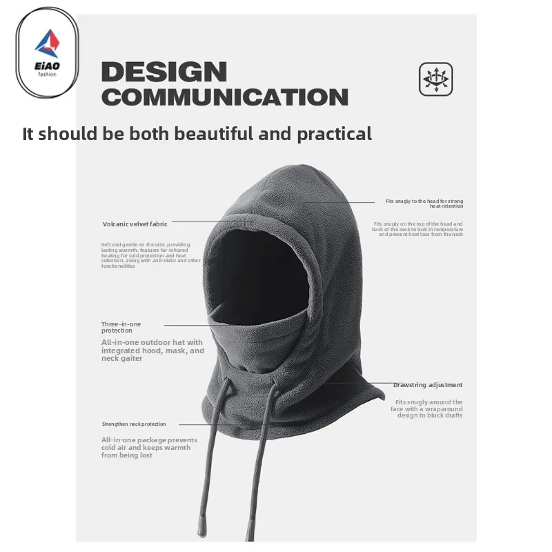 Eiao Winter Hat Mens Women Outdoor All-round Soft Windproof Drawstring Scarf Hats Leisure Ski Hiking Warm Cold Fleece Sports Cap