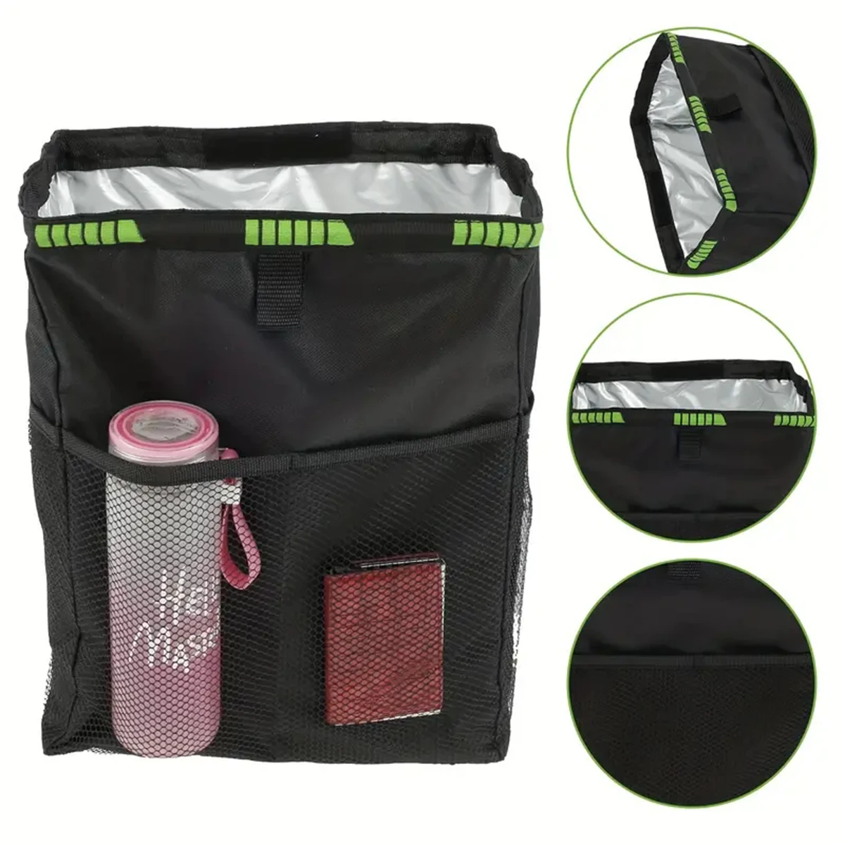 3.2-gallon large-capacity car hanging trash can with four storage bags Black car trash can storage bag Waterproof oxford cloth car storage bag car trash can car trash bag