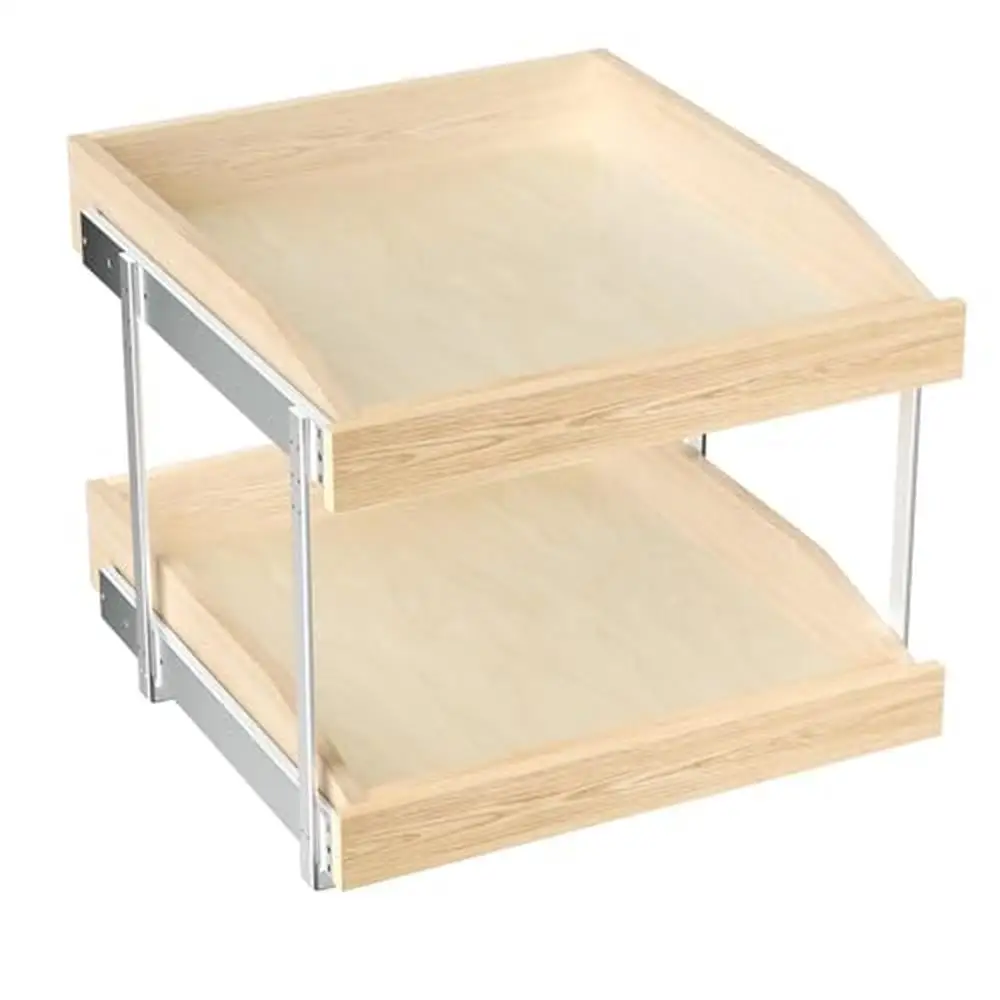 2-Tier Pull Slide Out Cabinet Organizer Soft Close Pantry Drawer U Bracket Birch & Oak Wood Modern Design Kitchen Storage