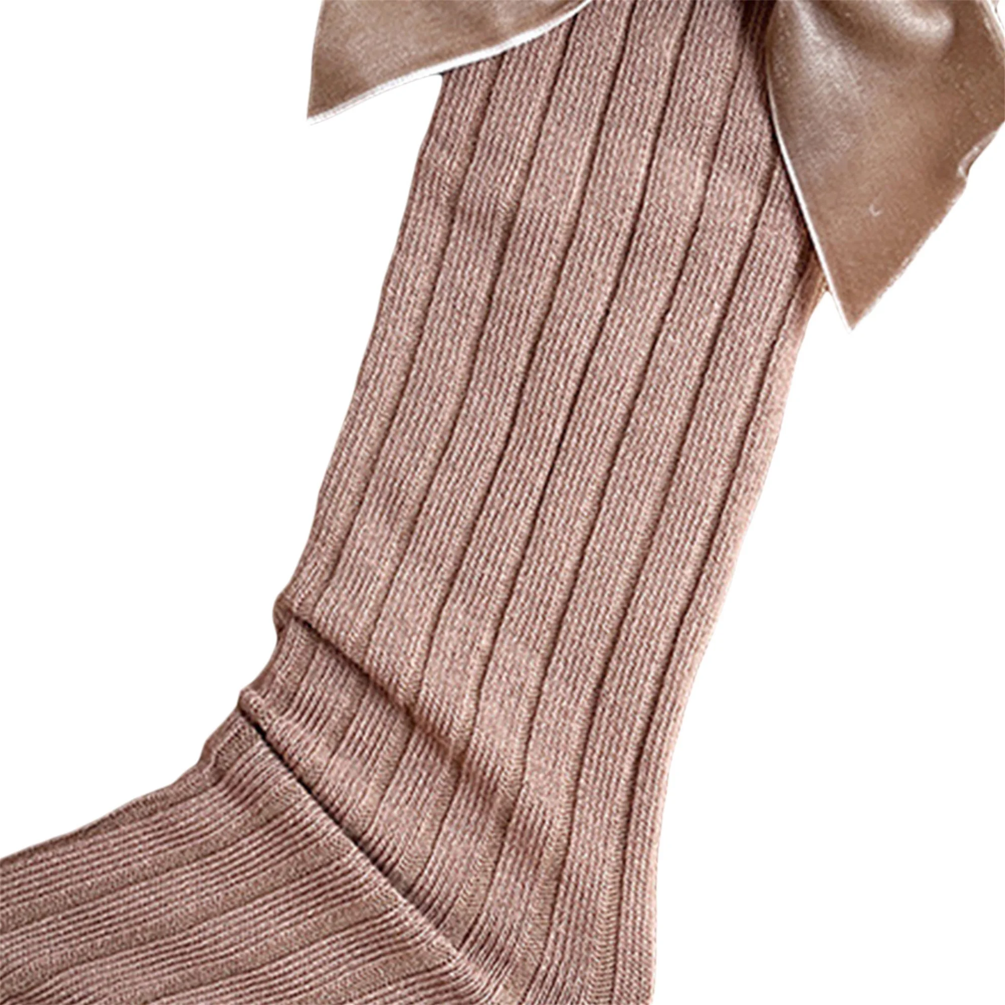 Adorable Baby Girl Over-the-Knee Socks Sweet Cable Knit Tights with Satin Bow for Newborns Toddlers Kids