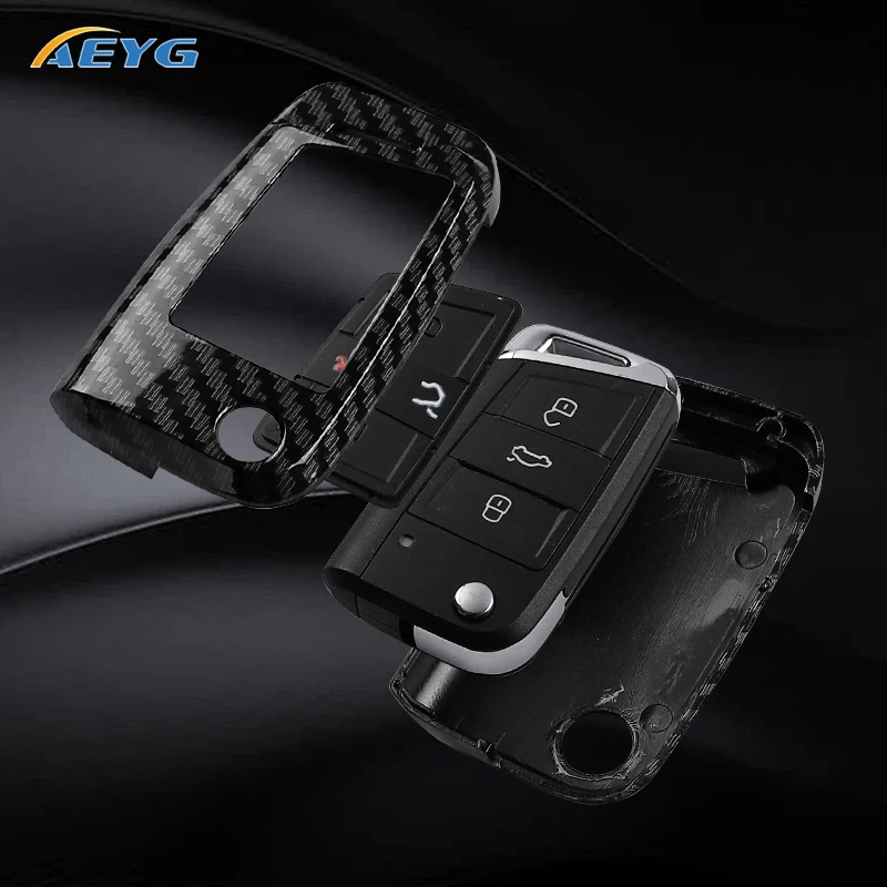 ABS Carbon Fiber Car Key Case Cover Fob For VW Volkswagen Golf 7 MK7 Tiguan MK2 For SEAT Ateca Leon FR 2 Ibiza Skoda Octavia