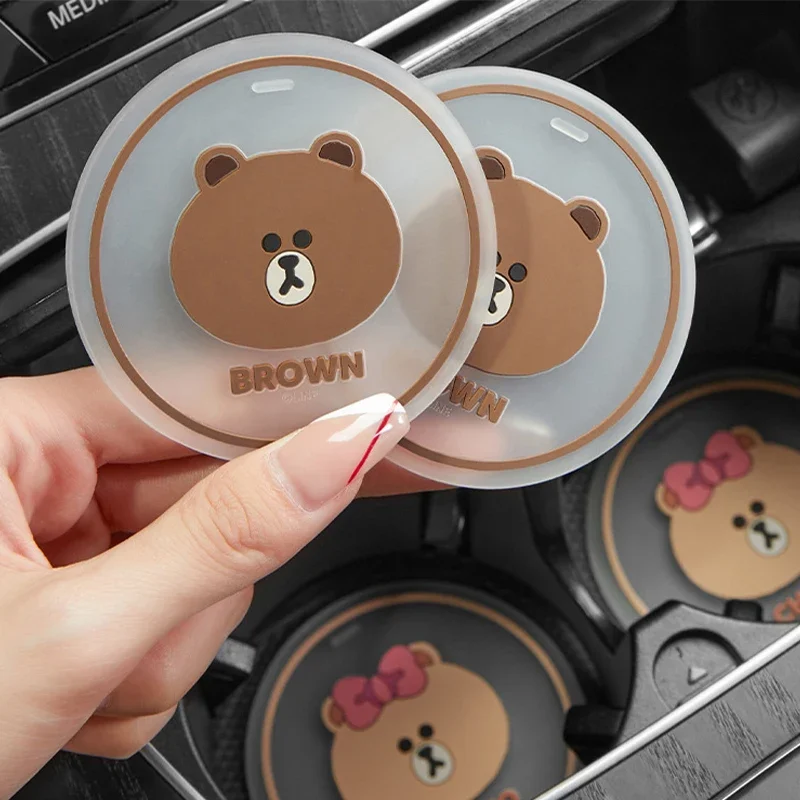 2Pcs Anime Kawaii Brown Bear Sally Cony Choco Car Water Coaster Kawaii Universal Antiscivolo Coaster Holder Mat Car Interior Decor
