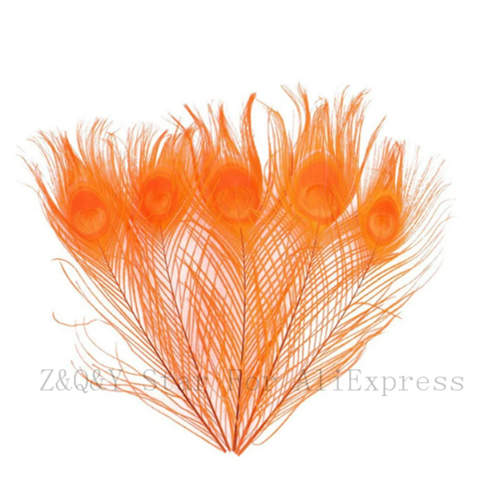 

Natural 25--30CM (10-12 inches) peacock feathers dyed orange 50-100 DIY craft jewelry performance mask accessories feathers