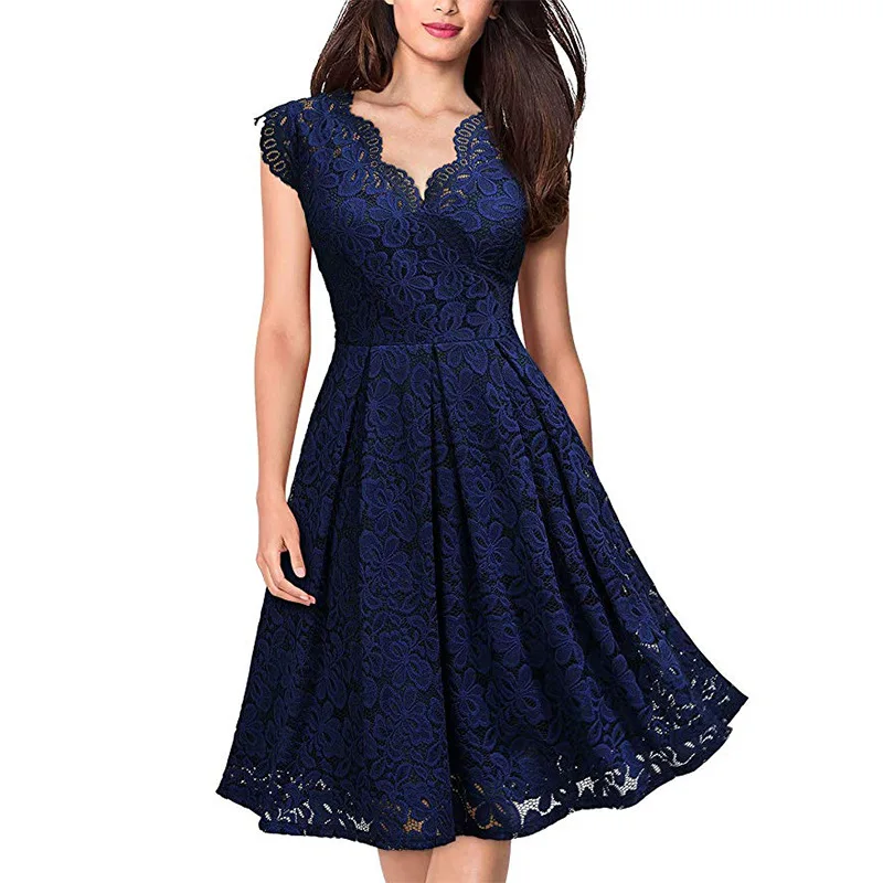 

The new 2024 summer dress Women's vintage lace V-neck sleeveless cocktail skirt