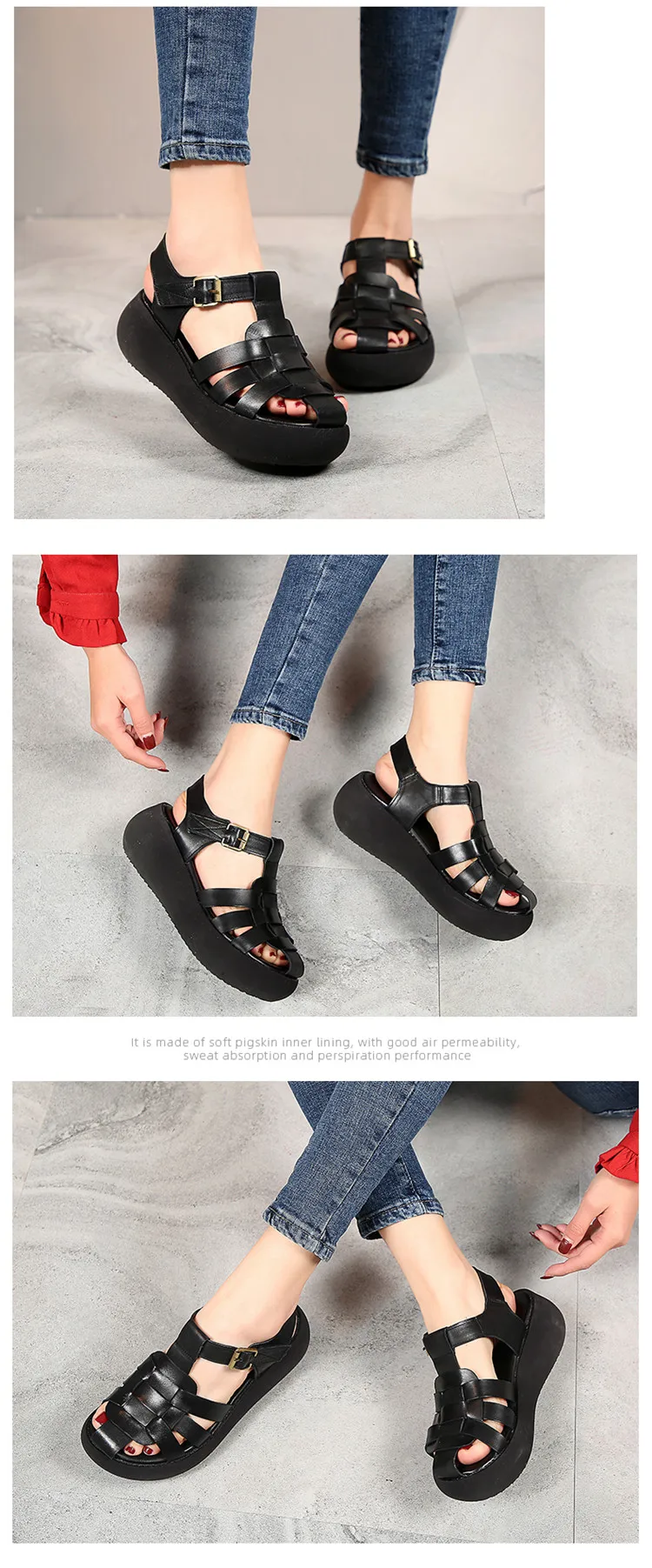 dune sandals Sandals Women Gladiator 2022 Summer New Ladies Sandals Genuine Leather Fashion Retro Casual Platform High Heel Women's Shoes navy sandals