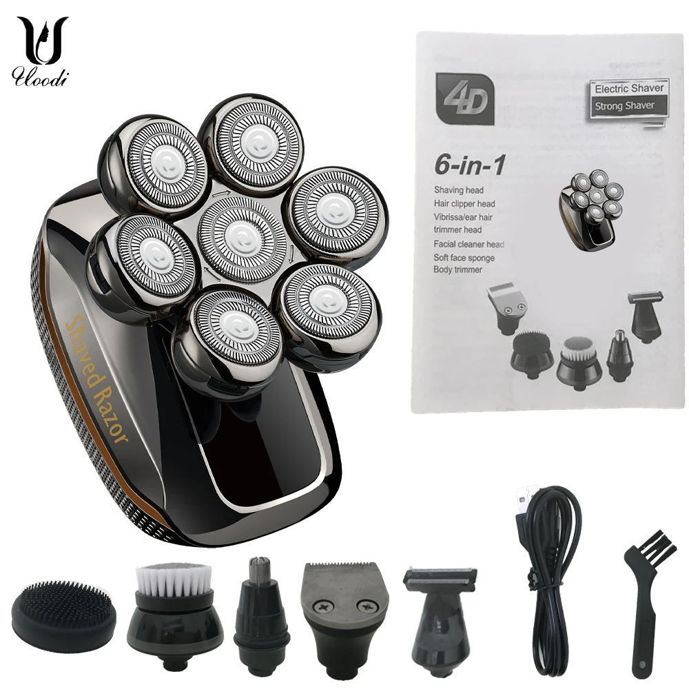 Electric Shaver 7D Floating Cutter Head Base Charging Portable Men Beard Trimmer Clipper Skull Shaver Waterproof Shaving