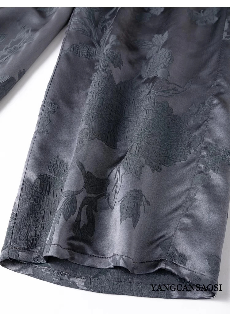 2024 Women's Fashion Spring New High Grade Gray Retro 30MM Heavyweight 50%Natural Mulberry Silk Jacquard Wide Leg Pants