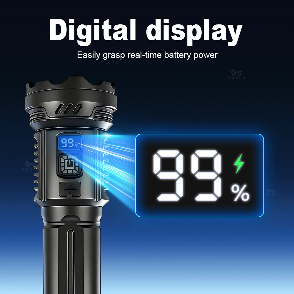 300W LED 작업등 충전식 손전등 고출력 손전등 서치라이트 내장형 18650 배터리 스포트라이트 작업장용 토치 손전등 캠핑랜턴 레이저 포인트 캠핑 랜턴