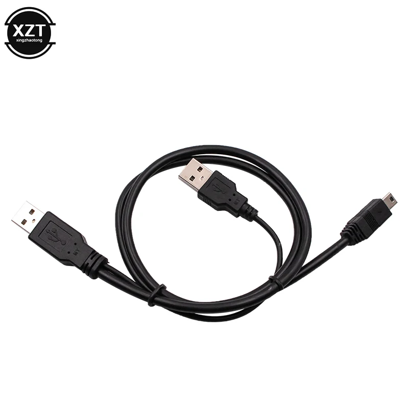새로운 2 in 1 USB 2.0 더블 A 유형 2A 남성-미니 5 핀 남성 Y 케이블 2.5 모바일 하드 디스크 드라이브 HDD 날짜 케이블 휴대용 와이어