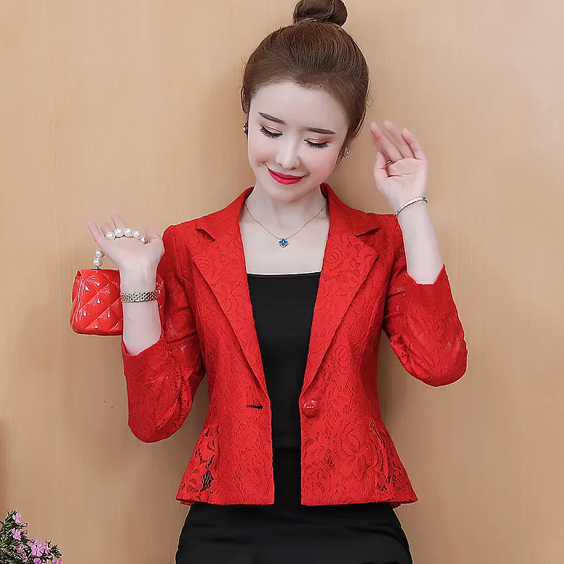 Blazer Femme Rouge Dentelle Florale - Élégance Chic & Moderne