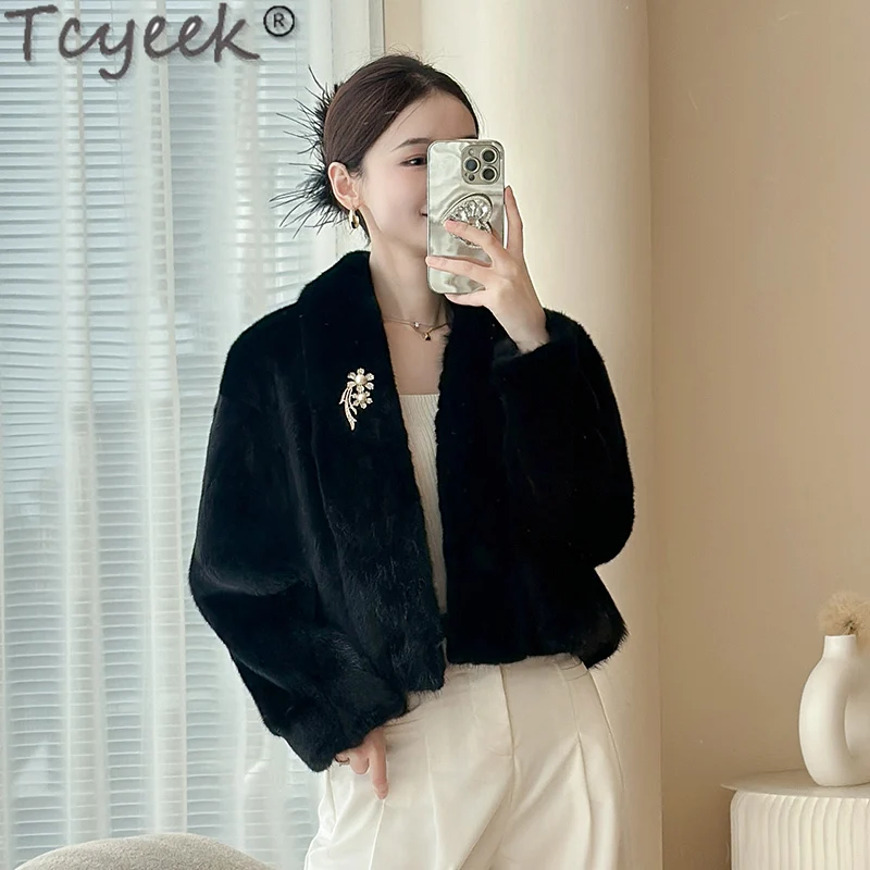 Tcyeek Cappotto Di Pelliccia Di Visone Naturale Donna Inverno Giacca Di Pelliccia Da Donna 2023 Moda Intero Visone Vera Pelliccia Cappotti Stile Corto