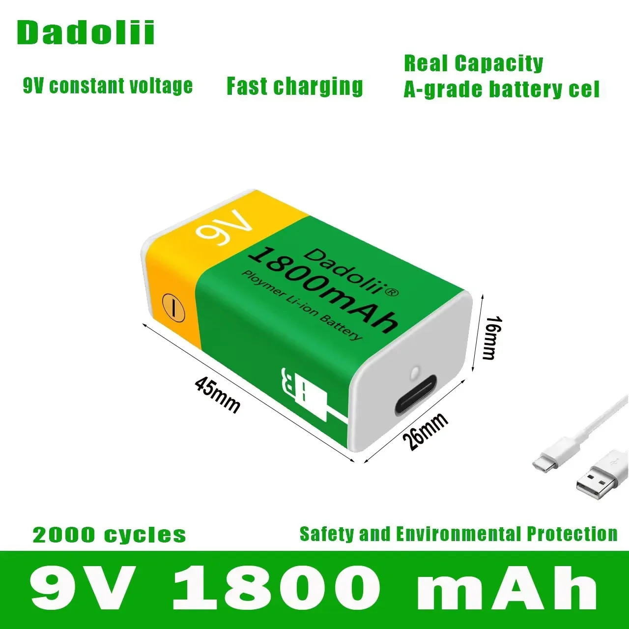 9V 1800mAh li-ion Rechargeable Lithium Batteries Micro USB for Multimeter Microphone Toy Remote Control KTV use rechargeable lithium batteries