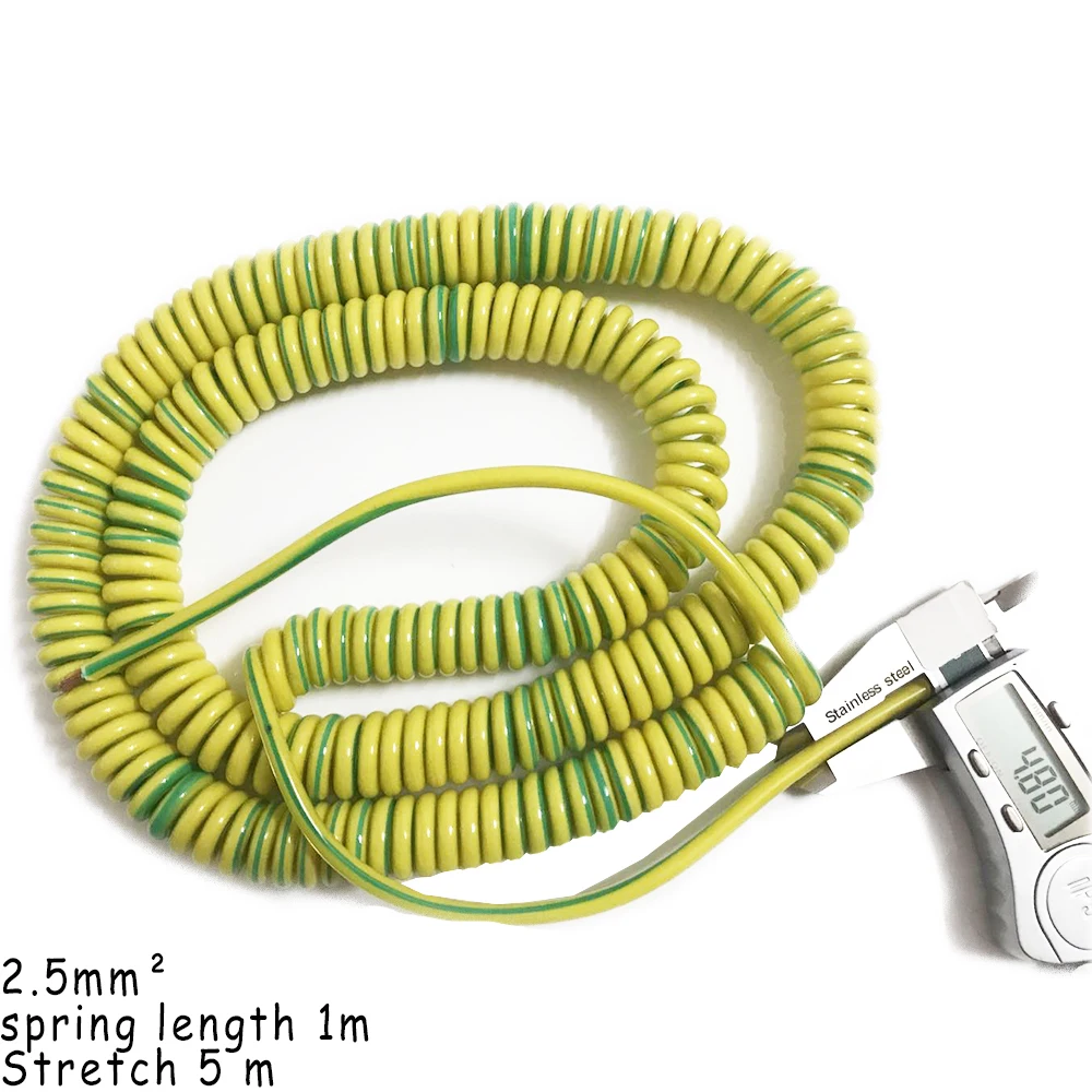 구리 코어 스프링 케이블 단일 코어 2.5 평방 2.5mm PU 텔레스코픽 커브 케이블, 녹색 노란색 접지 와이어 2.5M/5M